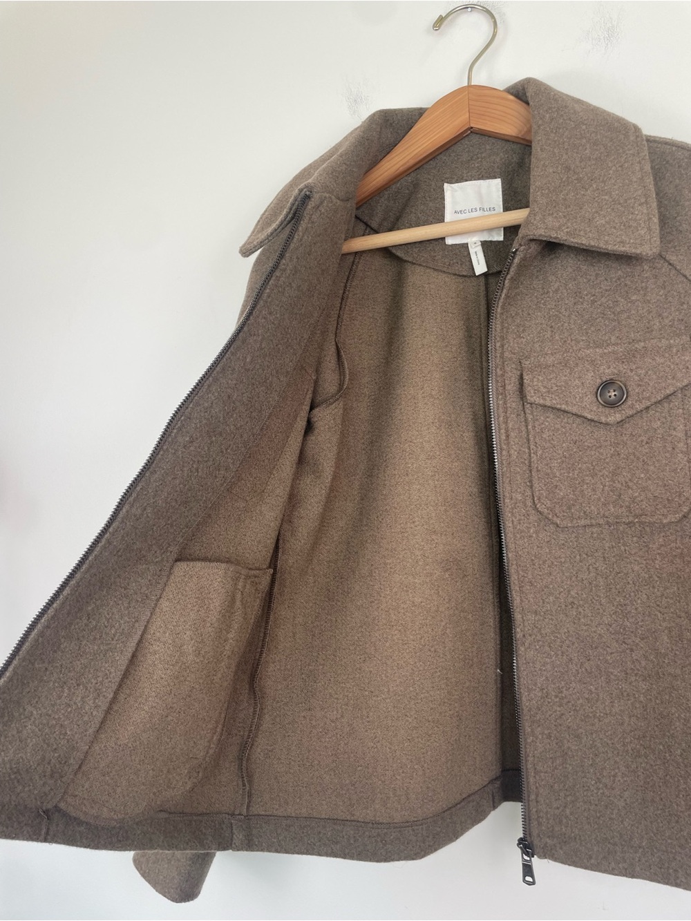 Avec Les Filles Taupe Wool Blend Shacket Jacket Size Small Quiet Luxury - Picture 3 of 8